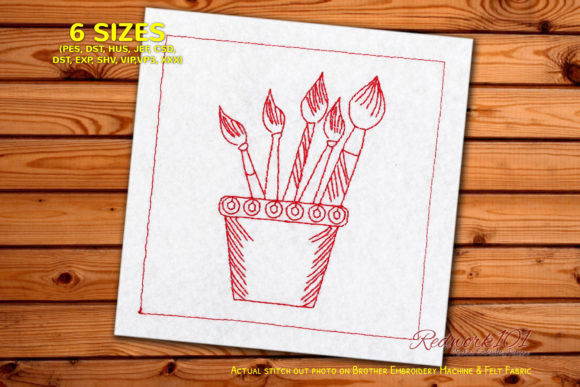Paint Brushes in Mug: A Redwork Gem for Etsy Sellers