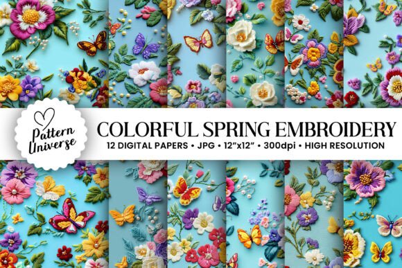 Review: Colorful Spring Floral Embroidery Papers