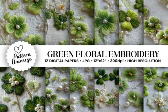 Review: Green Flowers Embroidery Digital Papers for Holidays